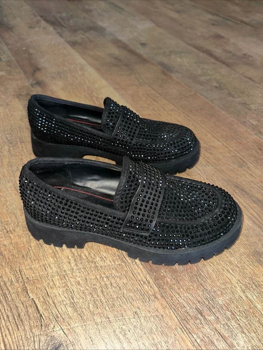 Bamboo Black Rhinestone Embellished Slip-On shoes
